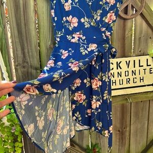 Charlotte Russe Blue Floral Wrap Dress